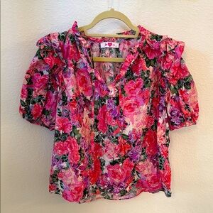 BuddyLove Essie Floral Pink Blouse with puff sleeves